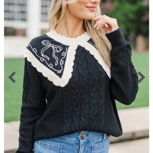 Black and Cream Women's Sweater Shop the Mint Bow Collar Sweater Small